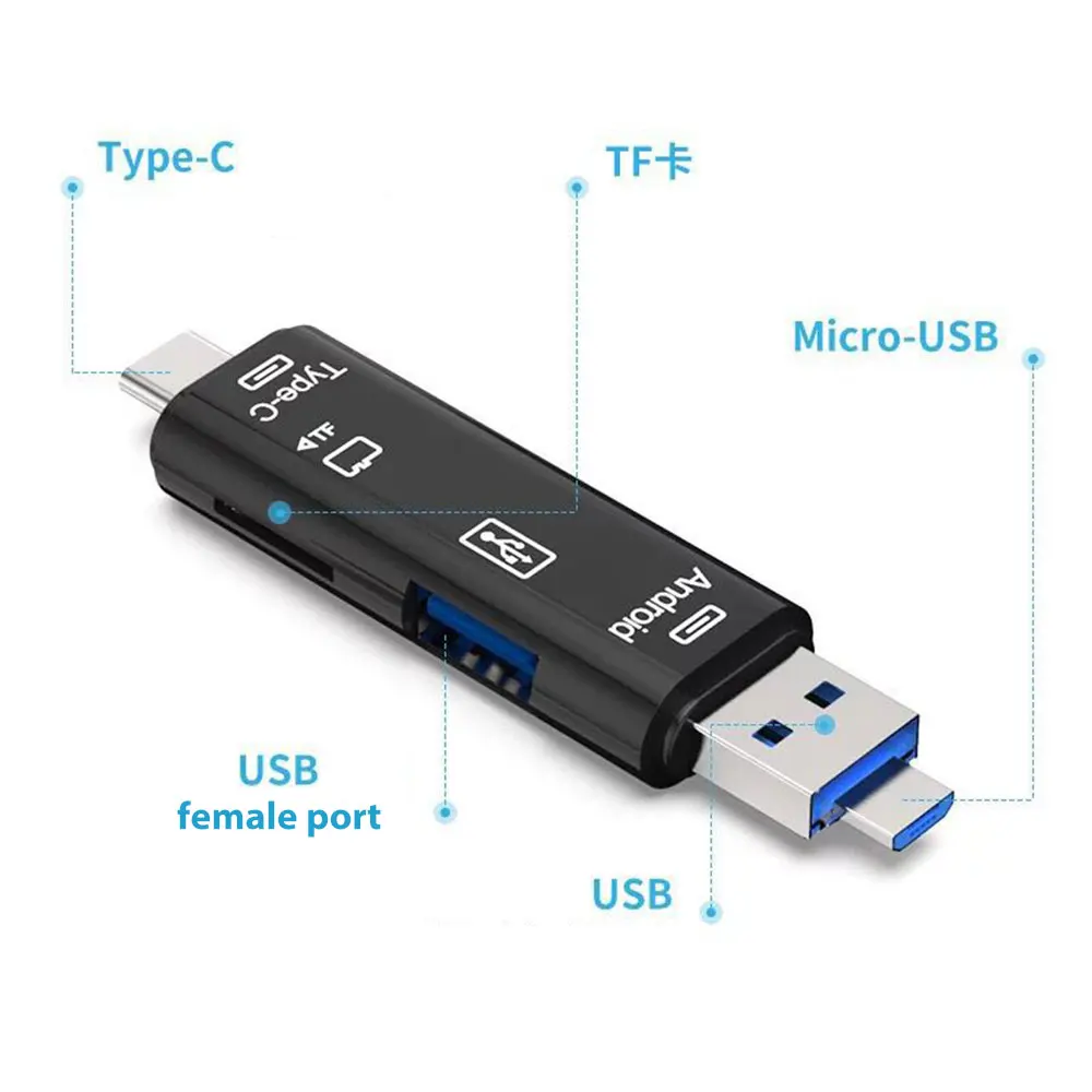 AMZDEAL Portable Multifunctional Memory Card Reader Otg Adapter Type C