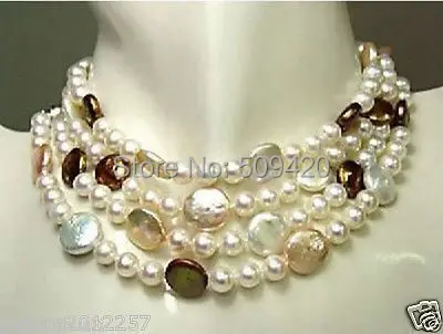 

W&O656 >>choker white pearl & coin pearl necklac 80