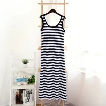 

Women Summer Boho Long Maxi Dress Beach Sleeveless Tank Dresses One Size Striped Cotton Femme Vestidos W3759