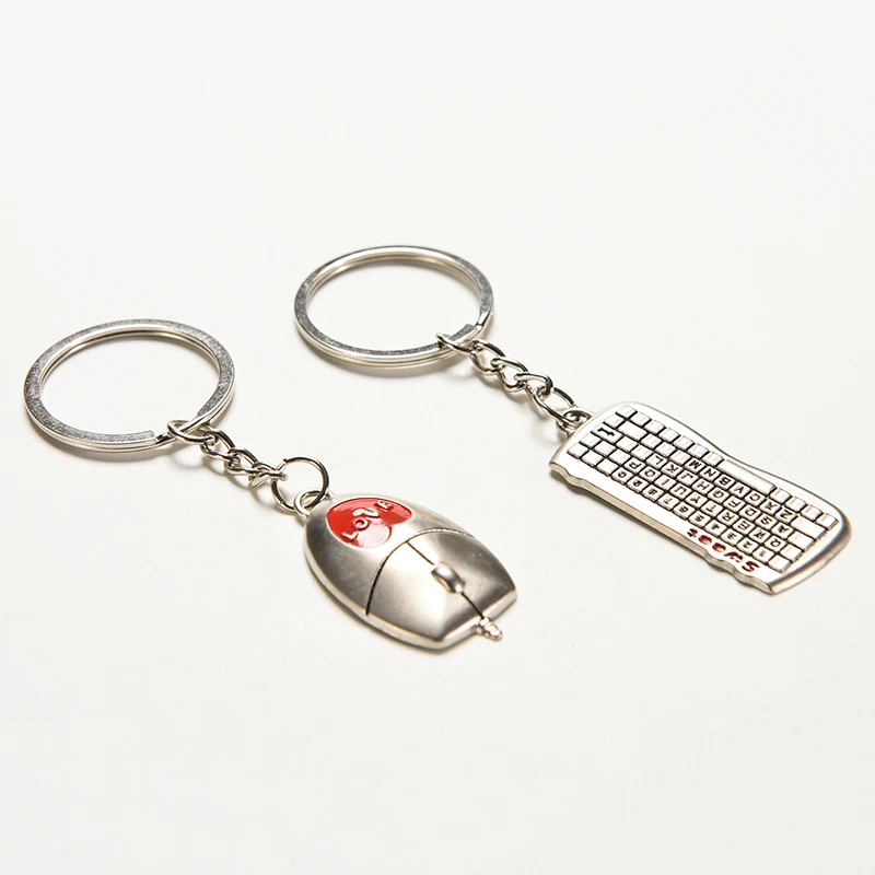 

1 Pair=2 pcs Sweet Computer Mouse Keyboard Keychain Metal Lettering Keyring Valentine's day Lover Key For Birthday Gift