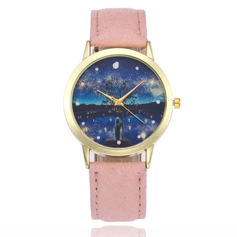

FUNIQUE New Women Watch Starry Night Leather Quartz Hours Reloges Feminino Fashion Bracelet Women Wrist Watch For Dropshiping