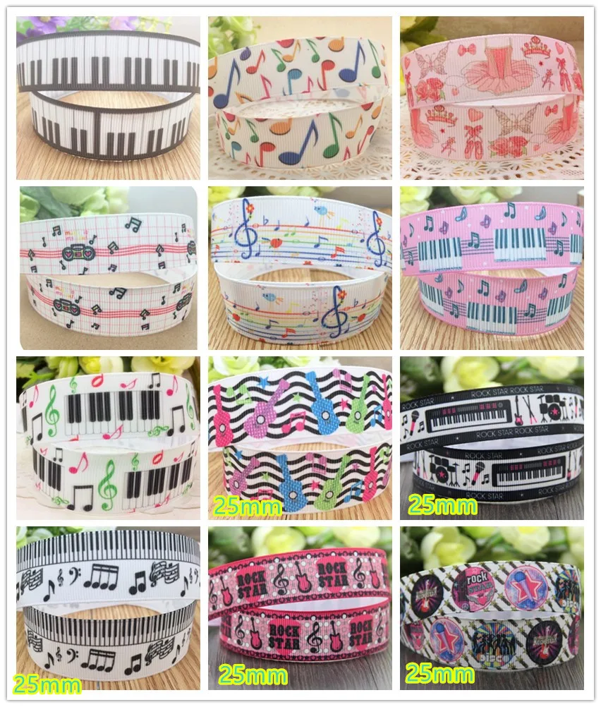 

Free shipping Piano Pink Dress Guitar printed grosgrain ribbon cartoon princess dancing ball printed tape 10 yards