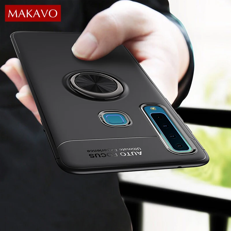MAKAVO For Samsung Galaxy A9 2018 Case A9s Finger Ring Holder Soft Silicone Matte Back Cover Case For Samsung A9 Pro 2018 A920 MAKAVO For Samsung Galaxy A9 2018 Case A9s Finger Ring Holder Soft Silicone Matte Back Cover Case For Samsung A9 Pro 2018 A920