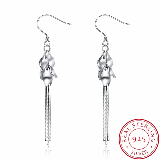 Hot Real 925 Sterling Silver Leaf Earrings For Women S Long Hot Real 925 Sterling Silver Leaf Earrings For Women S Long Chain Tel Drop Earring Brand