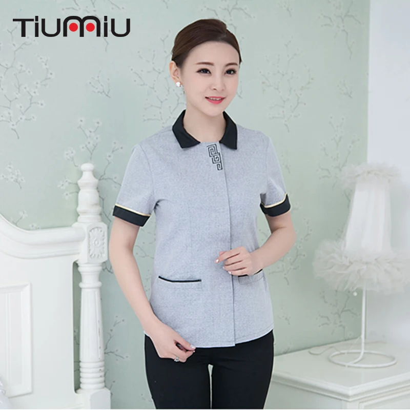 

2018 New Summer Cleaning Clean Short Sleeves Working Uniforms Traditional Cleaning Waiter Men and Women Cleaning Service Uniform