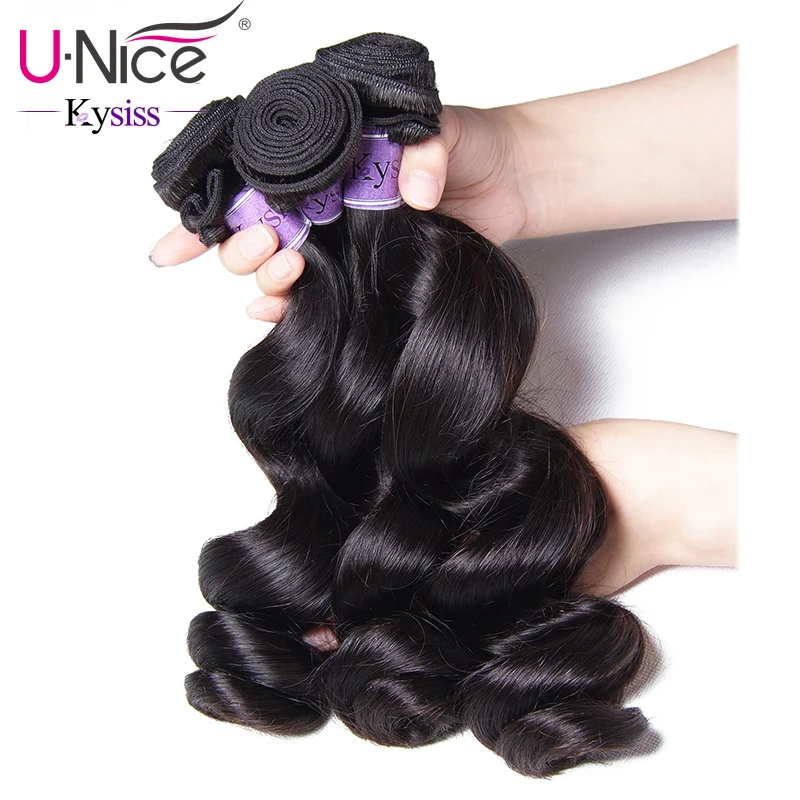 

UNice Hair Kysiss Series 8A Indian Virgin Hair Loose Wave 100% Human Hair Weave 3 Bundles Natural Color Human Hair Weave