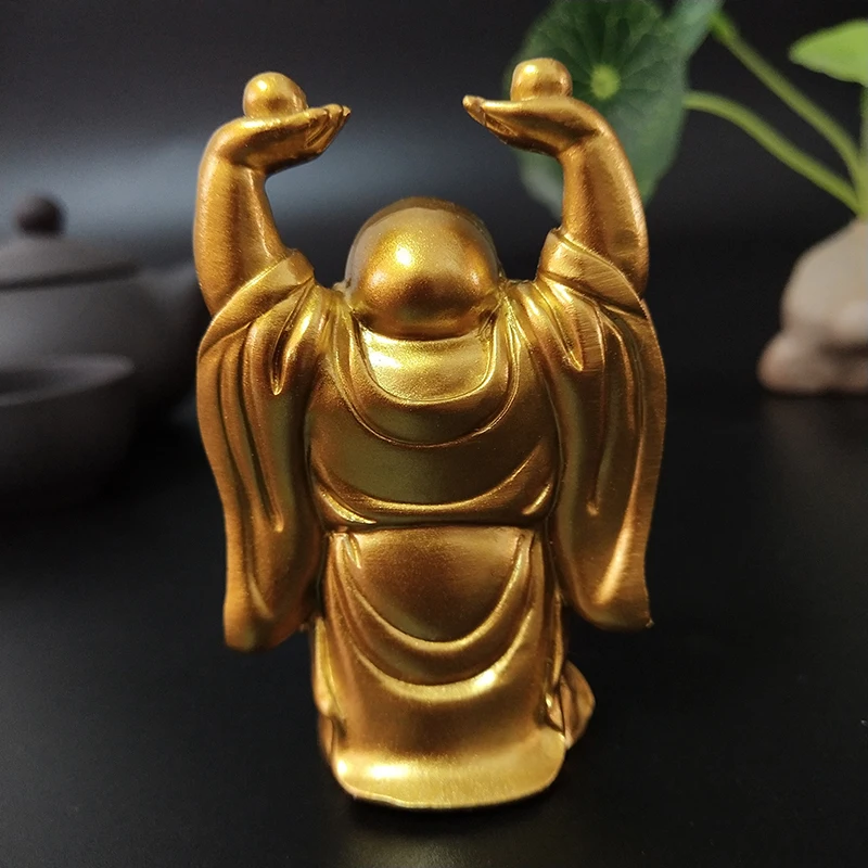 Golden Laughing Buddha Feng Shui Sculpture for Home and Garden Decoration - Maitreya Buddha Figurine Ornament image 4
