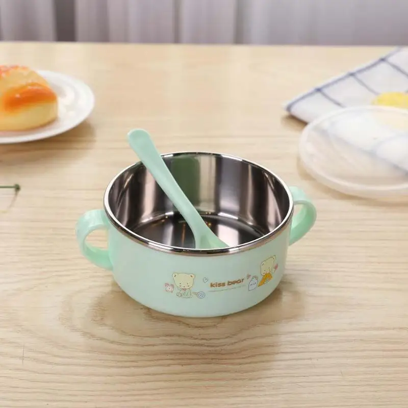 Мультфильм дети нержавеющая сталь чаша ложка цепочка для пустышки фруктовые закуски Кормление посуда набор