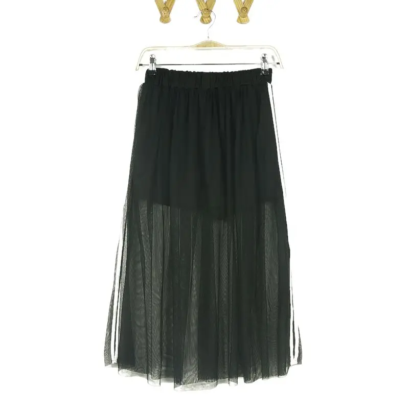 Новые летние модные женские туфли юбка, Дамская обувь, однотонные женские ботинки черного цвета Женская плиссированная юбка свободные до середины икры Длина сетки вуаль юбка в винтажном стиле N77