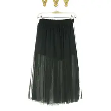 Новые летние модные женские туфли юбка, Дамская обувь, однотонные женские ботинки черного цвета Женская плиссированная юбка свободные до середины икры Длина сетки вуаль юбка в винтажном стиле N77