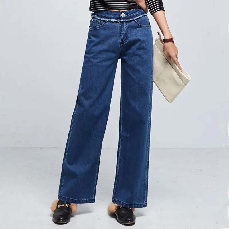 Earoomze moda mujer pierna ancha Vaqueros Pantalones diseñador Classic  Loose straight Jean mujer casual azul denim Vaqueros Pantalones|jeans  trousers|straight jeans womenwide leg jeans - AliExpress