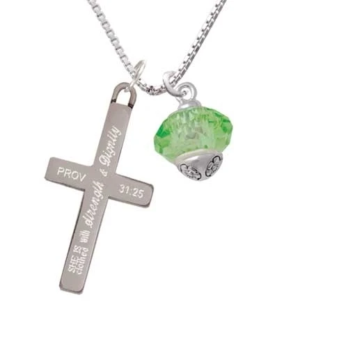 Lime Green Faceted Glass Spinner - Strength and Dignity - Cross Necklace (1)