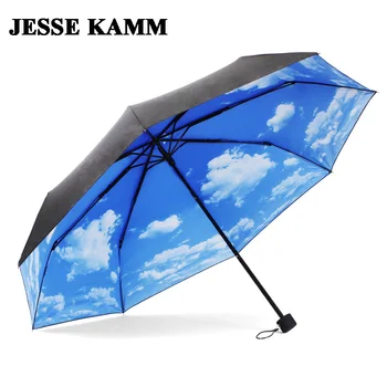 

2017 New arrive summer sun Fashion lady Three folding Black coating compact Female male lady sunny rain anti-uv umbrellas