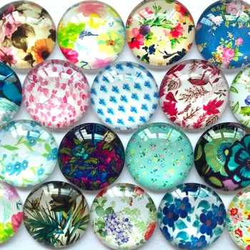 

ZEROUP round glass cabochon maple leaf pictures mixed pattern fit cameo base setting for jewelry flatback 20pcs/lot TP-069-R
