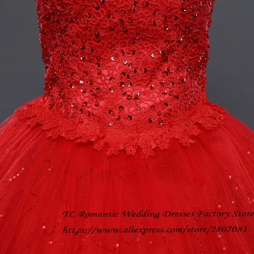 Реальное фото размера плюс Vestidos De Novia дешевые красные белые свадебные платья с лямкой на шее, кружевные свадебные платья принцессы, платья HS160