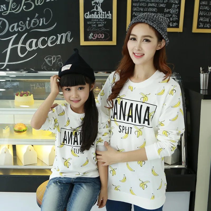 Korean fashion autumn family clothing banana letter print baby girl boy