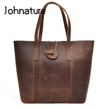 Новинка, Женская Повседневная Сумка-тоут из натуральной воловьей кожи, винтажная одноцветная Большая вместительная кожаная сумка для отдыха Crazy Horse