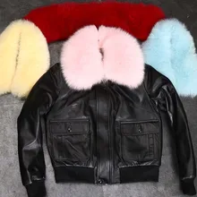 Модные женские мотоциклетные и байкер короткое пальто из натуральной овечьей кожи большой меховой воротник лиса хлопковой подкладкой Большие размеры XXXL