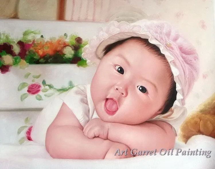 

Free shipping People Oil painting OF Children On Canvas Commission portrait paintings as a gift for Birthday Paint from photo