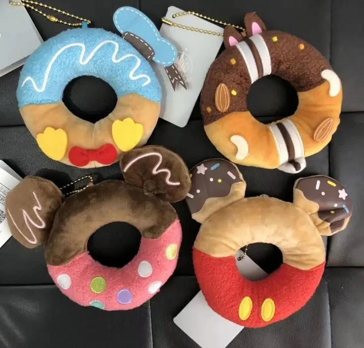 

New 1PCS Cartoon soft donuts mickey minnie chipmunk Donald Duck Keychain Jewelry Accessories Key Chains Pendant Gifts Favors