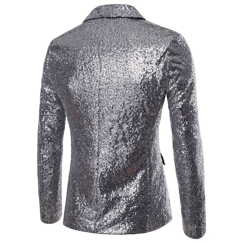 Модный Золотой серебристый мужской пиджак с блестками, с длинным рукавом, на одной пуговице, блейзеры, вечерний костюм, сценический пиджак, смокинг