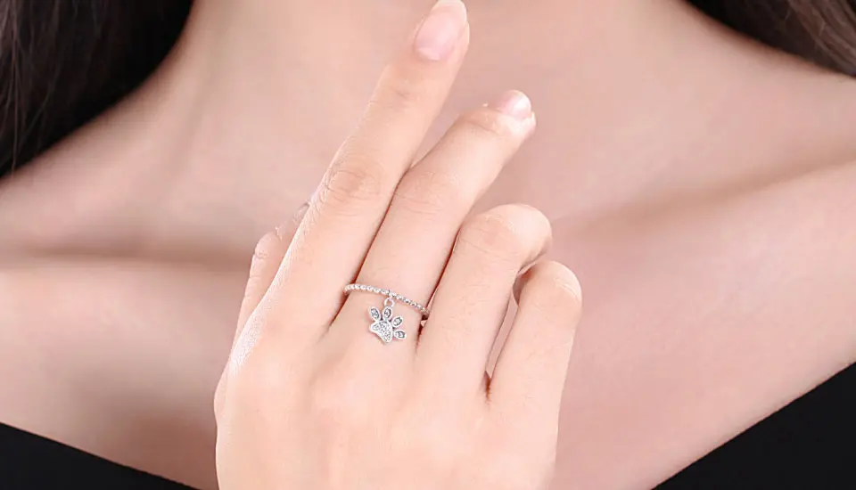 Puppy Cat кольцо с лапами Стерлинговое Серебро 925 пробы кольцо с медвежонком лапа Подвеска Шарм CZ милые кольца для женщин ювелирные изделия серебро KLTR097