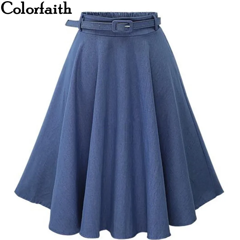 Günstig 2019 herbst Winter Mode Frauen Rock Vintage Retro Hohe Taille Gefaltete Midi Rock Denim Ausgestelltes Gürtel Rock Saia Femininas SK098