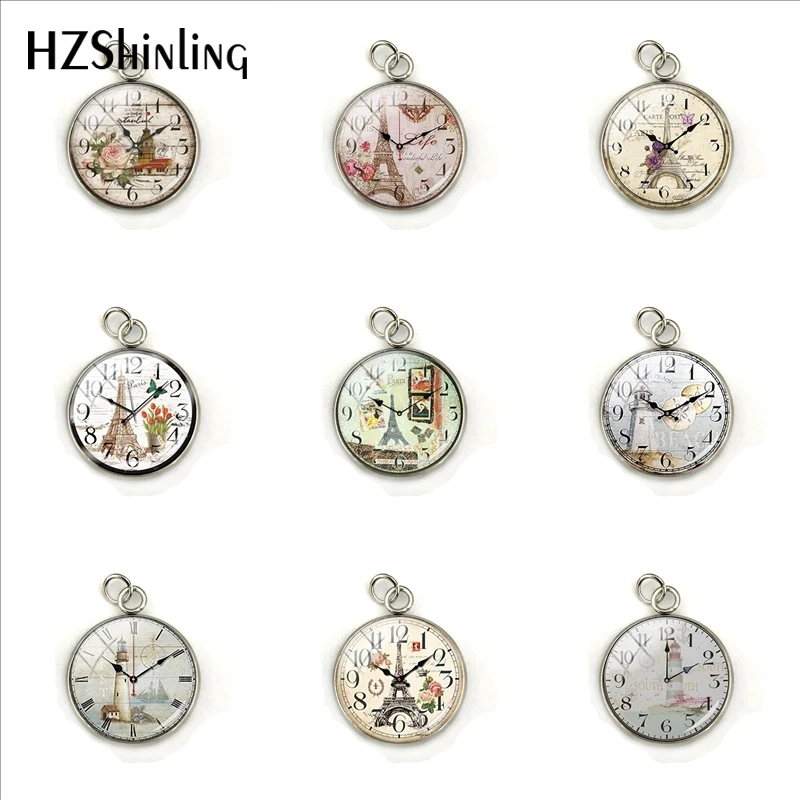 

Vintage Punk Clock Flower Pattern Buildings Glass Cabochon Jewelry Stainless Steel Charms Pendant Accessories Gifts Jewelry