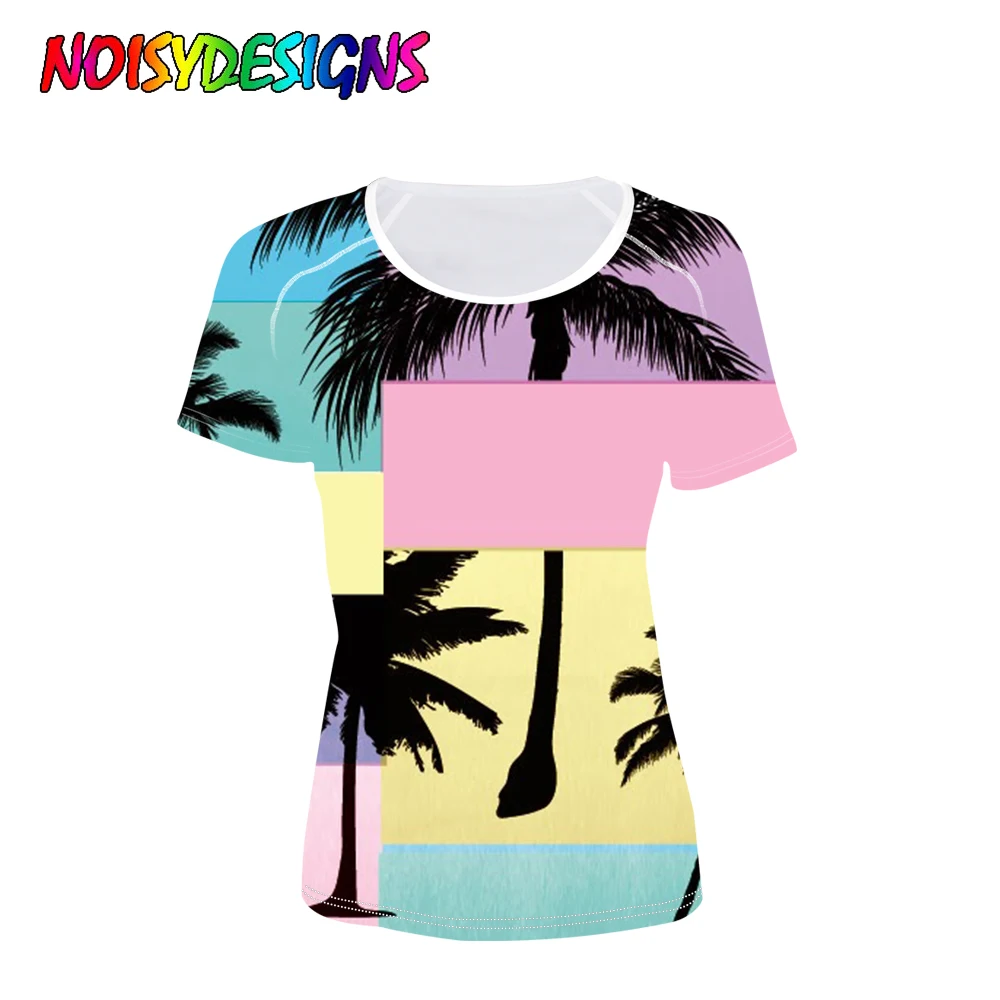 

NOISYDESIGNS Fashion T-shirt in Women's T-shirt Patchwork Palm Tree Print Women Short Sleeve Clothes O-Neck Girl Mujer Drop Ship