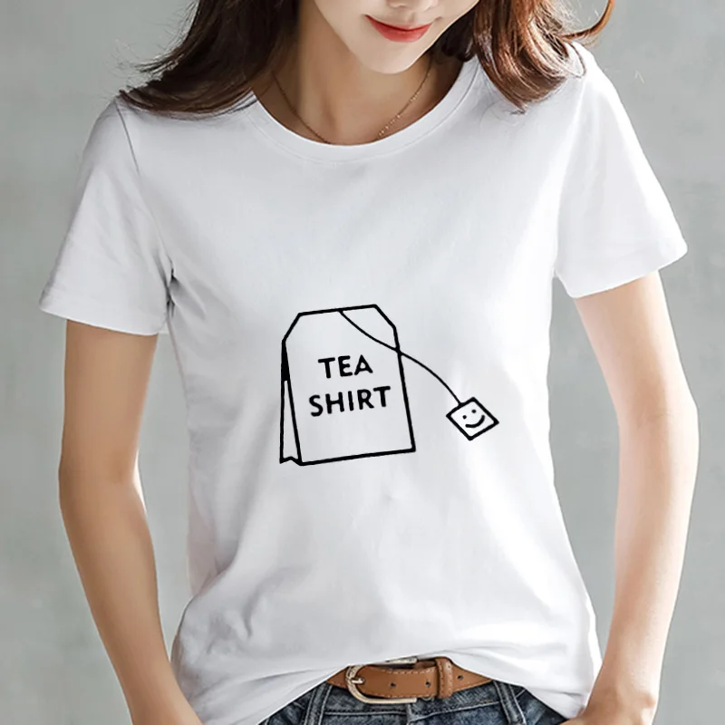 Футболка женская мода с принтом Лето тонкая секция белая футболка женская мода Harajuku Корейская футболка Топы Футболка женская одежда - Цвет: YH-1202