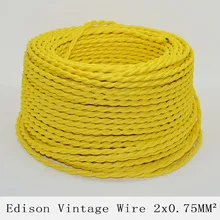 2*0.75mm2 edison Винтаж лампы шнур витой текстильный Провода желтый вязаный ткань ретро электрические Провода подвесной светильник Лампы для мотоциклов кабель 10 м