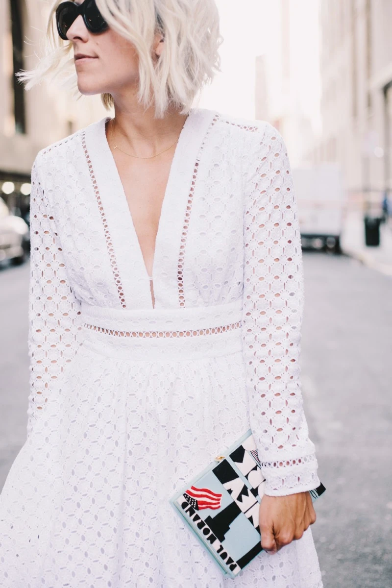 Женское платье с вышивкой AEL белое глубоким v образным вырезом летнее 2019|dress