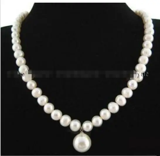 

Free shipping hot sale Women Bridal Wedding Jewelry >>7-8MM Natural White Cultured Pearl/Shell Pearl Pendant(12MM) Necklace 18