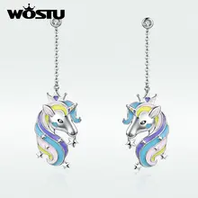 WOSTU, классические цветные серьги-гвоздики в виде единорога, дизайн, металлические CZ серьги для женщин, модный подарок ZBFE196