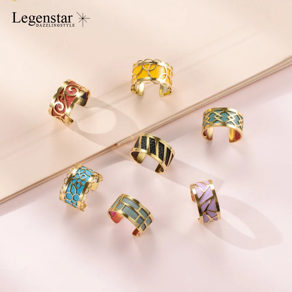 

Legenstar New Gold Stainless Steel Open Resizable Rings For Women Creative DIY Reversible Leather Bijoux Ring bague femme 2019