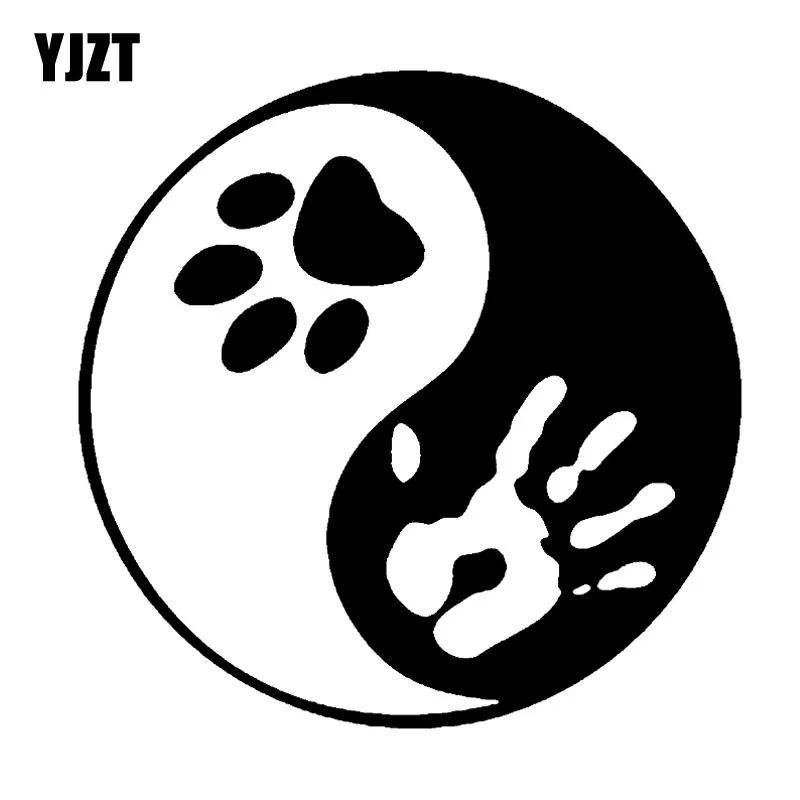 

YJZT 10.2CM*10.2CM Dog Lover Hand And Paw Yin Yang Automotive Vinyl Sticker Decals Black/Silver C10-00217