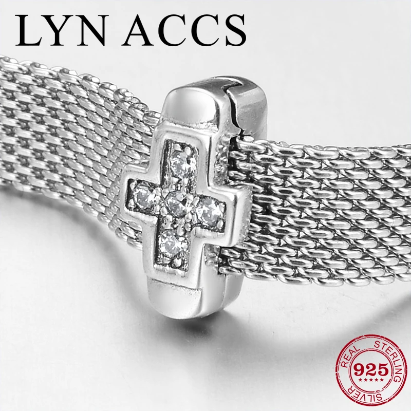 

New Real 925 Sterling Silver Clear CZ Cross Shape Clip Bead Charm Fit Original Reflection Watch Bracelet Jewelry making Women