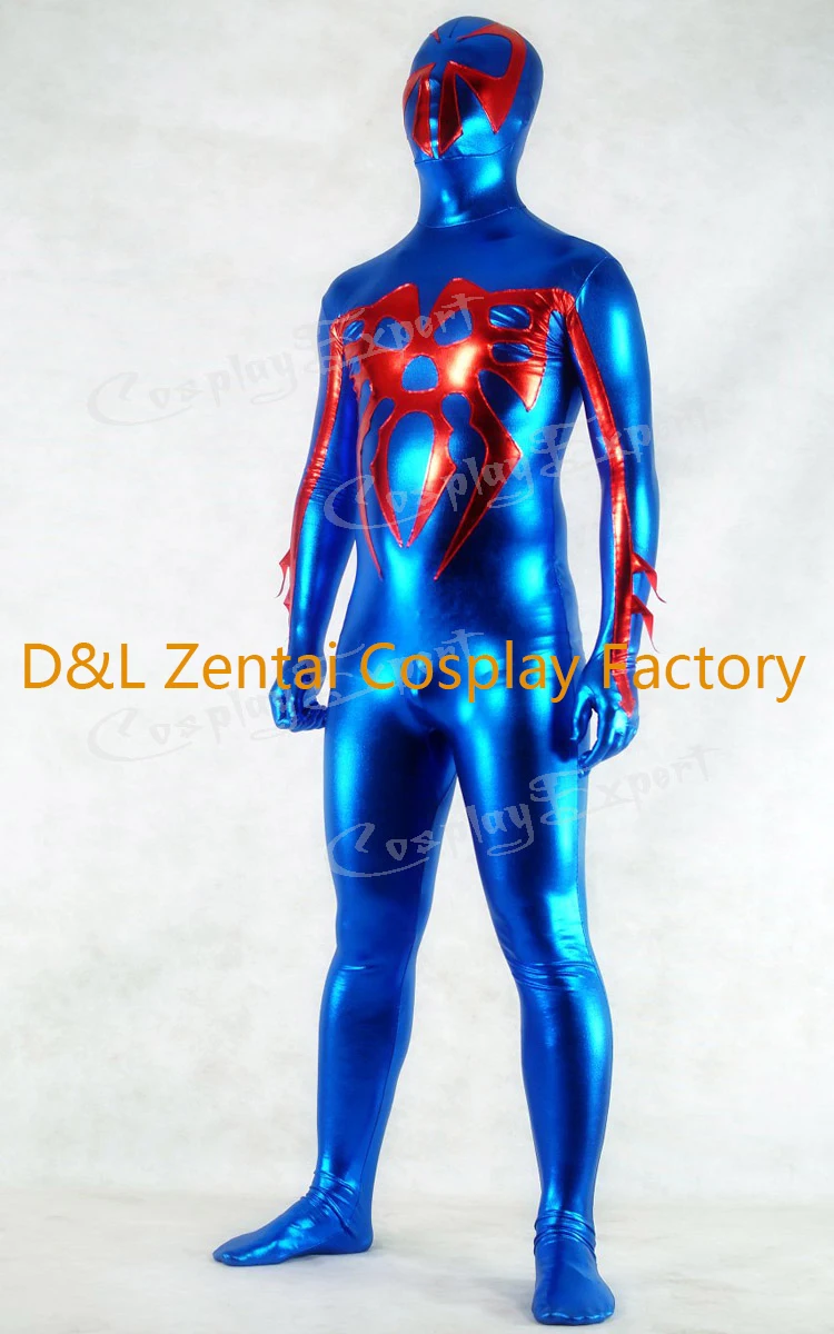 DHL, новая мода для взрослых, синий и красный блестящий металлический человек-паук, супергерой, зентай, костюм, костюм на Хэллоуин PS079