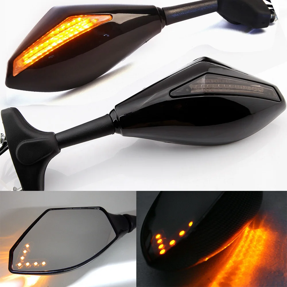 Motorcycle Integrated LED Turn Signal Mirrors with Front Yellow LED for Honda CBR 600 F4i 929 954 RR F1 F2 Hurricane Black
