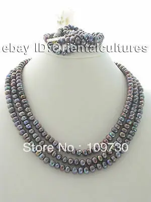 

Jewelry 00361 Genuine black FW Cultured pearl necklace bracelet set (A0423)