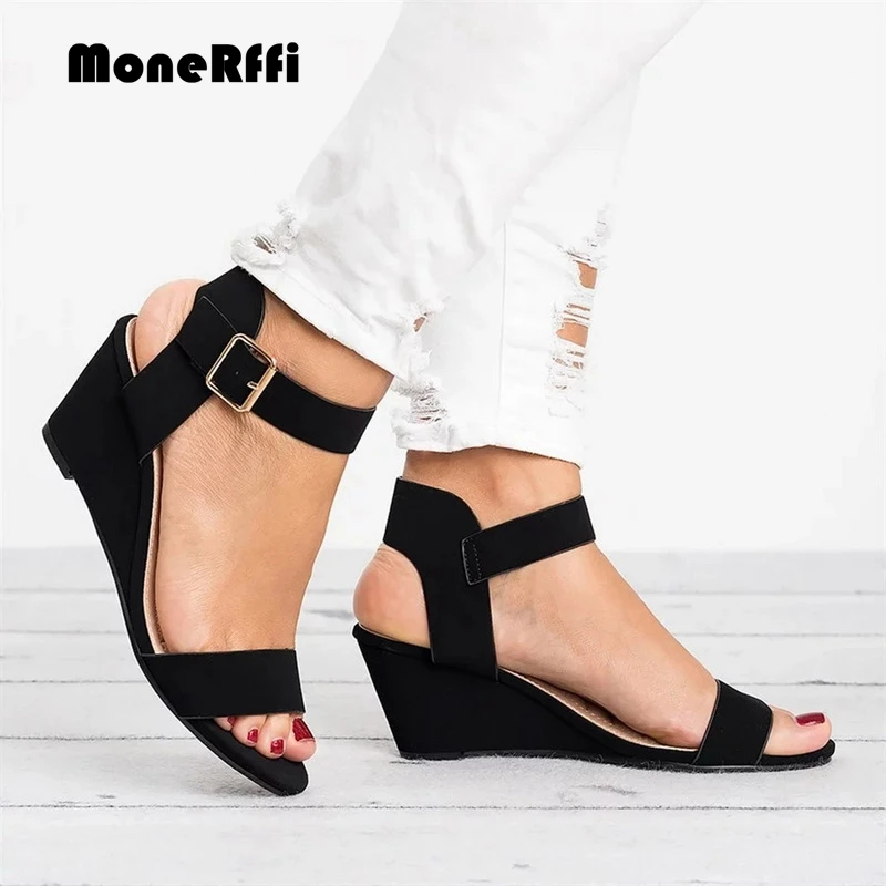 

MoneRffi Women Sandals 2019 Fashion Summer Casual Shoes Buckle Strap Roman Gladiator Sandals Ladies Platform Adjustable Sandals