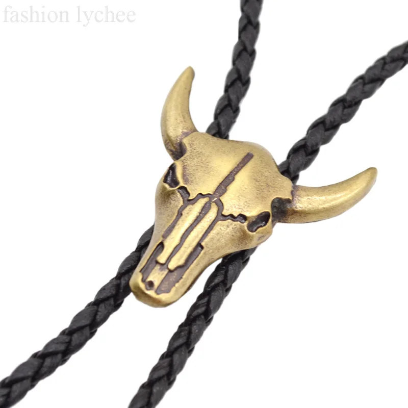 Модный регулируемый галстук lychee с головой быка, ожерелье с подвеской, танцевальный галстук Rodeo Bola Bolo, ковбойский кожаный ремень, галстук