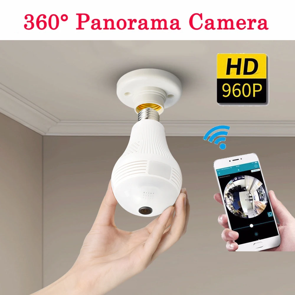 Панорамная видеокамера с углом обзора 360 градусов Wi-Fi IP-камера лампочкой ночного