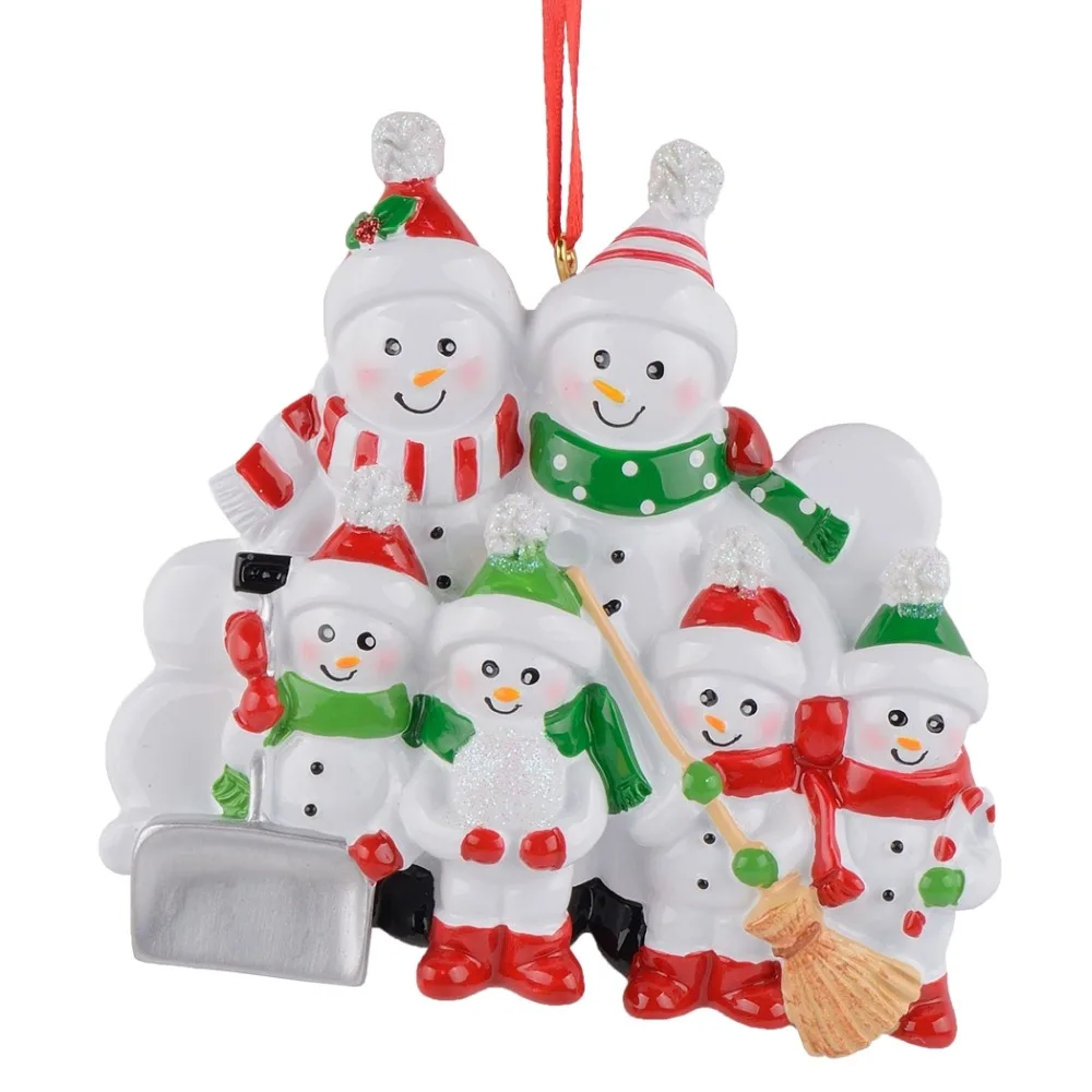 Resin Snowman Family Shovel of 6 Resin Christmas Tree Ornaments Personalized Gifts Home Holiday Decor Miniature Craft Supplies