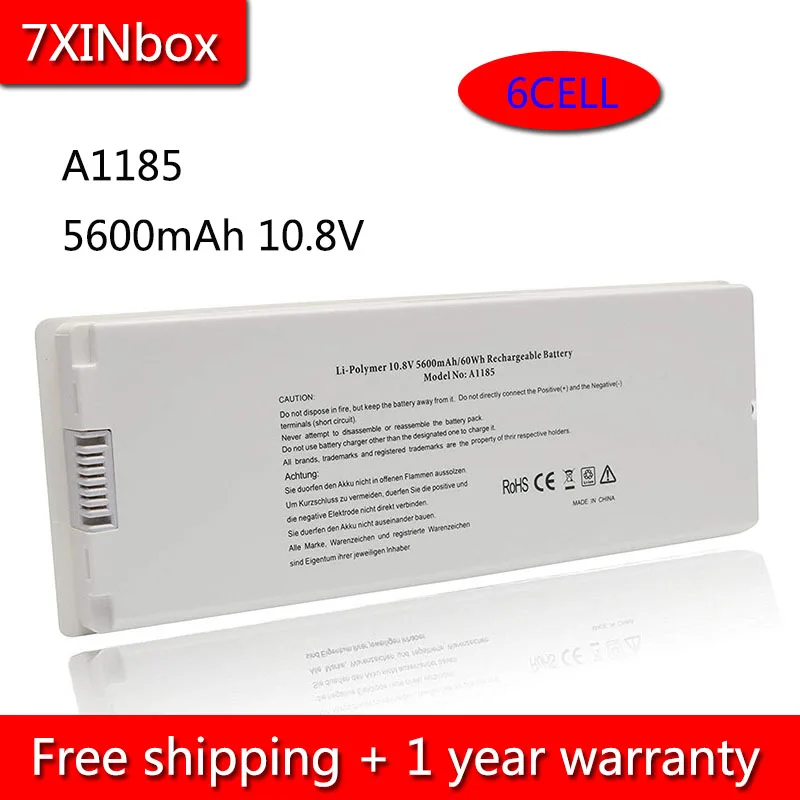 

7XINbox 6cell 5600mAh 10.8V A1185 A1181 Battery For Apple MacBook 13" Inch MA566J/A MA254*/A MB061J/A MA561FE/A MA561G/A White