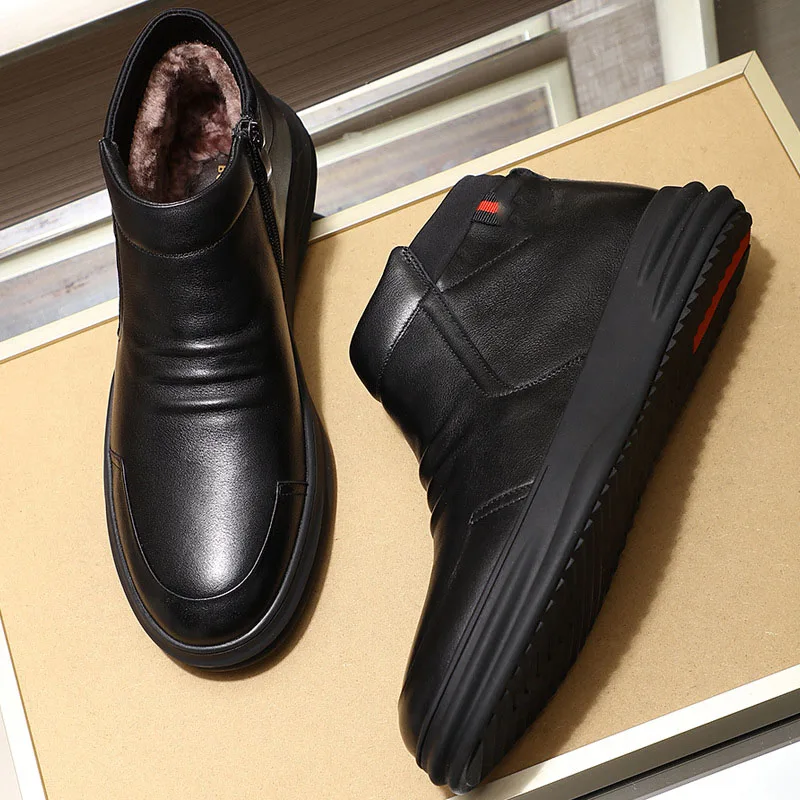Algodón Vestido Real Genuino Ocio De Botas Negocios Mens Cuero Hombre Para Negro Los Piel Vaca Caliente Cremallera Hombres Combate q4qp1
