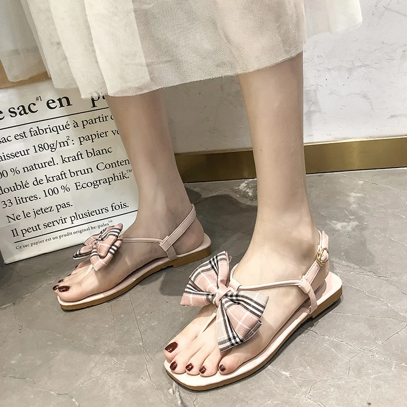 

2019 NEW Women`s Summer Bohemia Bow Sandals Women Beach Shoes T-strap Thong Flip Flops Comfortable Peep Toe Shoes