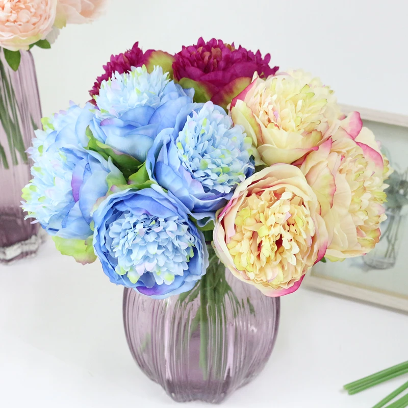 Silk flower wedding bouquet peony dahlias Artificial flowers fall vivid fake wedding flower bridal bouquets decoration (6)
