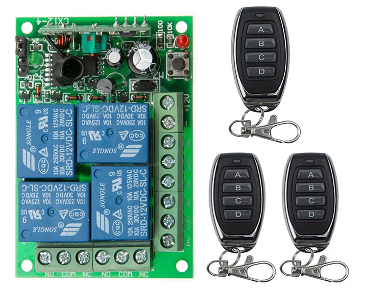 DC12V 24V 4CH 4 CH 무선 RF 원격 제어 전등 스위치 10A 릴레이 출력 라디오 수신기 모듈 스위치 컨트롤러 차고 문