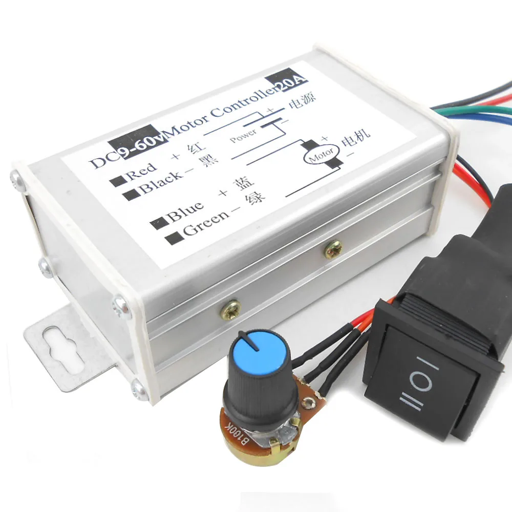 

DC 9V 12V 24V 48V 60V 20A Reversible Motor Speed Controller Regulator Driver PWM